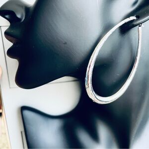 Annika Witt Textured Large Oval Hoop Hammered Sterling Silver Earrings A…